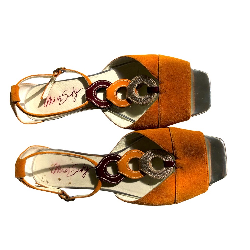 Vintage Miss Sixty Rust Suede Slingback Sandals Ring Detail Square Toe Sz 40/10